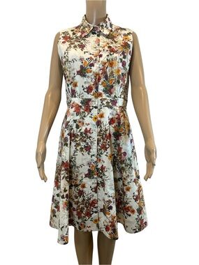Hilton Hollis Sleeveless Floral Shirt Dress in Cream and Multicolor size 8